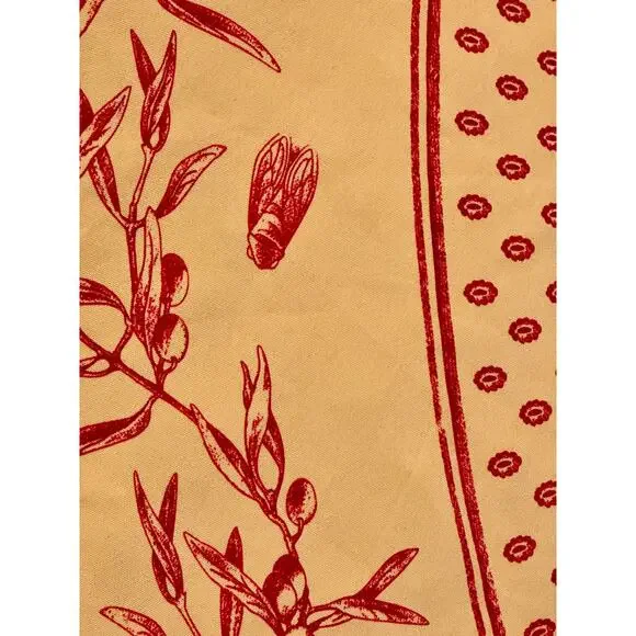 French Country Round Tablecloth – Red & Yellow Olive Branch Print (70”) - Picture 3 of 4